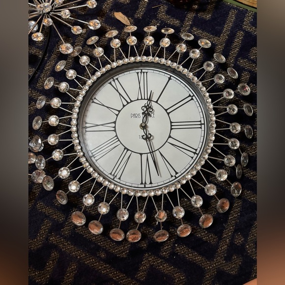 None Other - Elegant Silver Wall Clock with Crystal Accents